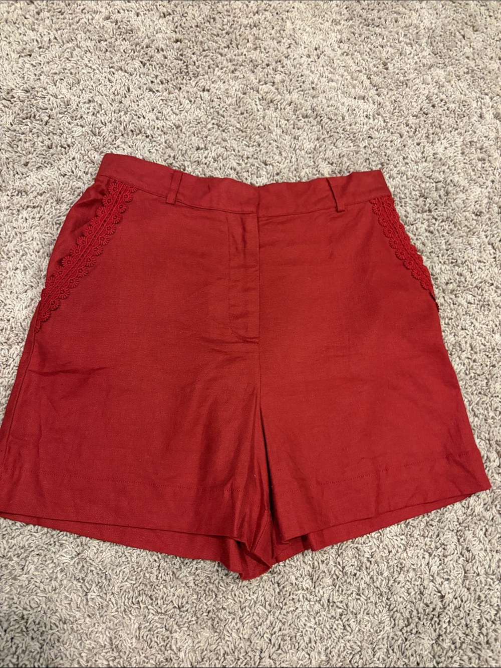 House of Harlow 1960 Crimson Lace-Trim High-Waist Shorts